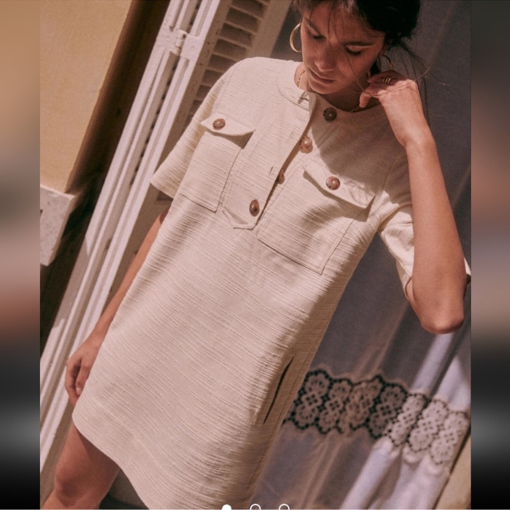 Sezane Cream Short Sleeve Dress